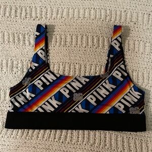 PINK Victoria's Secret Rainbow Logo Sports Bra - Blue, Black, White, Red, Yellow
